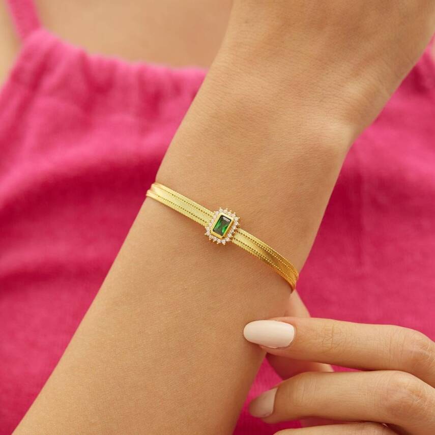 Altın Yeşil Baget Taşlı Hasır Bileklik - Semih Haşhaş Kuyumculuk (1)