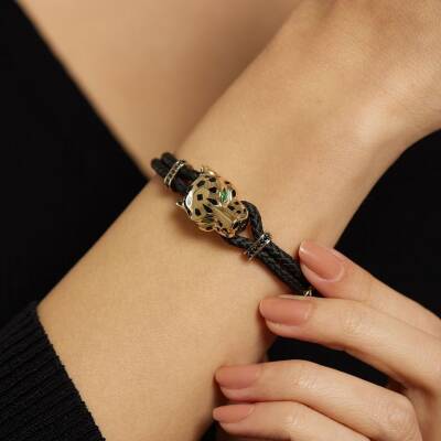 Yeşil Kaplan Gözlü Siyah İpli Altın Bileklik - 1