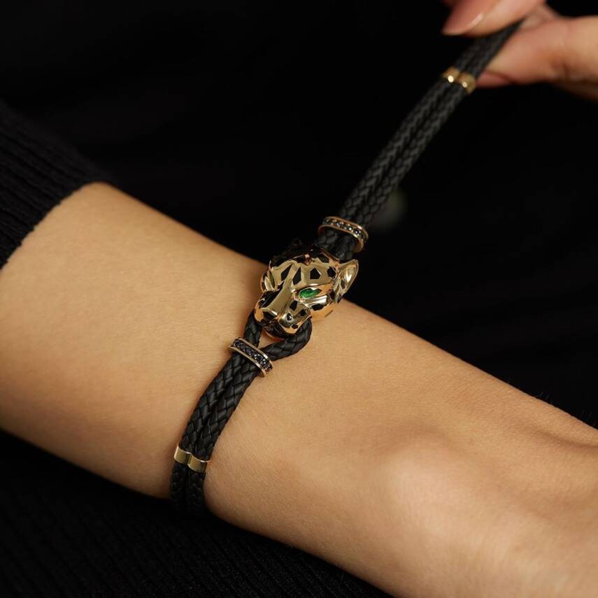 Yeşil Kaplan Gözlü Siyah İpli Altın Bileklik - Semih Haşhaş Kuyumculuk (1)