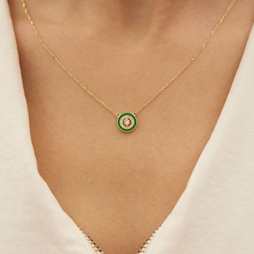 Yeşil Mineli Taşlı Yuvarlak Altın Kolye - Semih Haşhaş Kuyumculuk