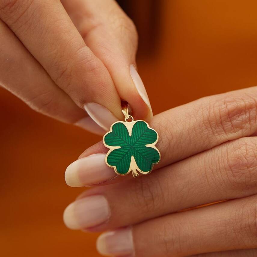 Yeşil Mineli Yonca Altın Kolye Ucu - Semih Haşhaş Kuyumculuk