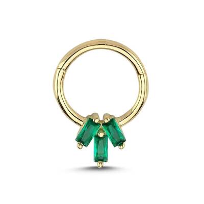 Yeşil Taşlı Altın Helix Piercing - 1