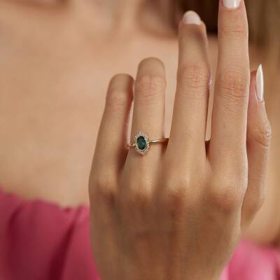 Yeşil Taşlı Altın Yüzük - 1