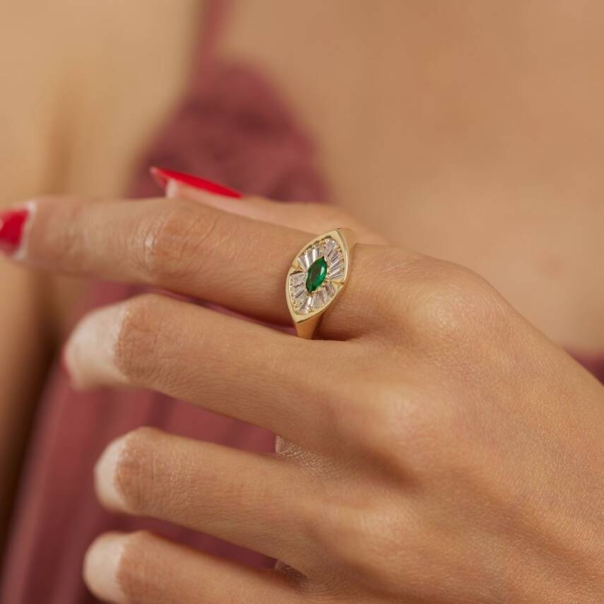 Yeşil Taşlı Göz Şövalye Altın Yüzük - Semih Haşhaş Kuyumculuk