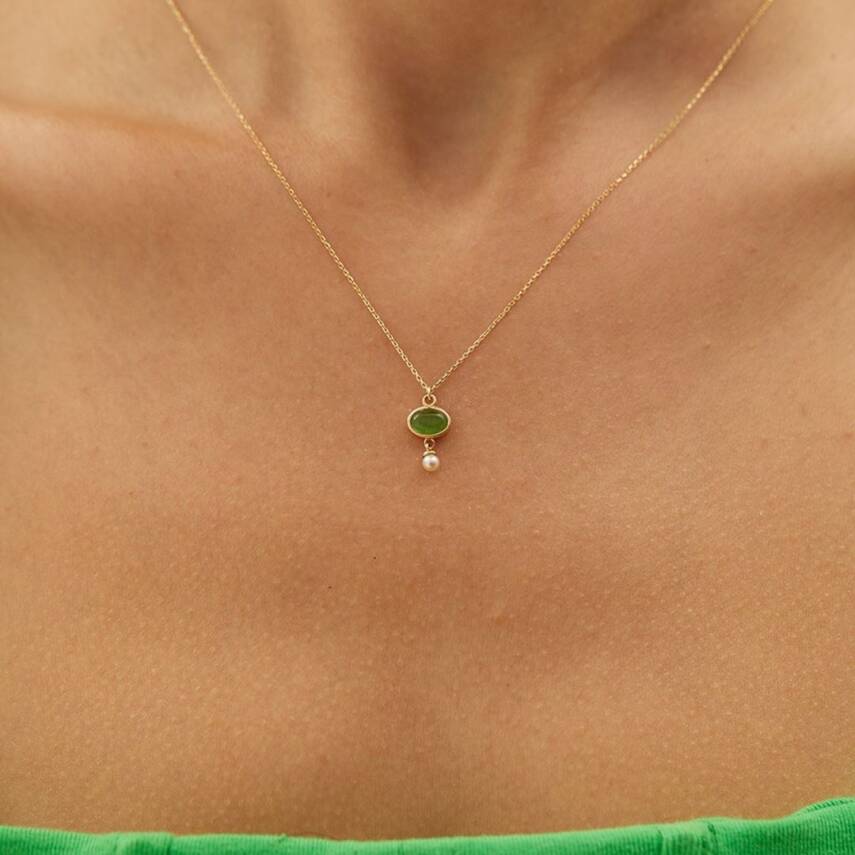 Yeşil Taşlı İnci Altın Kolye - Semih Haşhaş Kuyumculuk