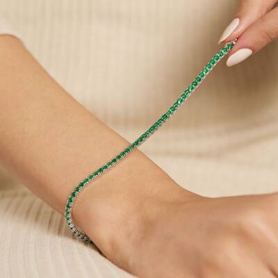 Yeşil Taşlı Su Yolu Altın Bileklik - 2