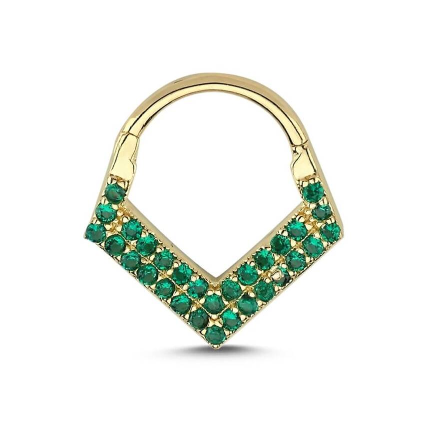 Yeşil Taşlı Üçgen Altın Helix Piercing - Semih Haşhaş Kuyumculuk