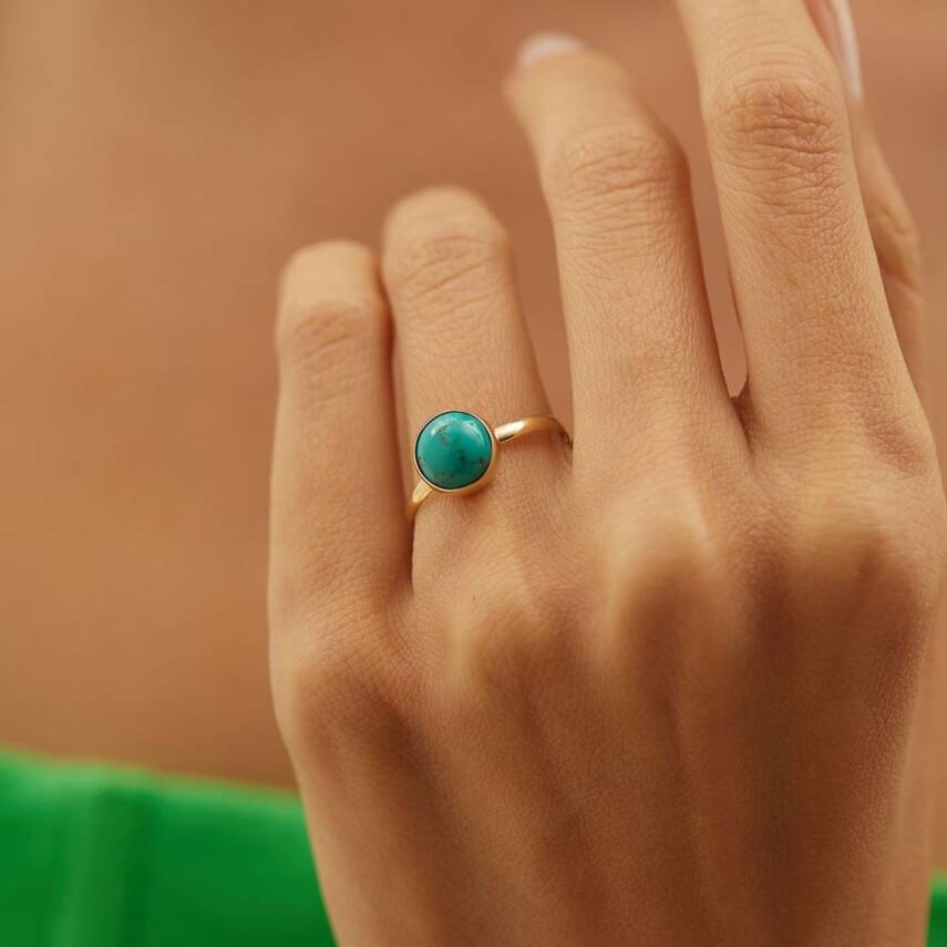 Yeşil Taşlı Yuvarlak Altın Yüzük - Semih Haşhaş Kuyumculuk