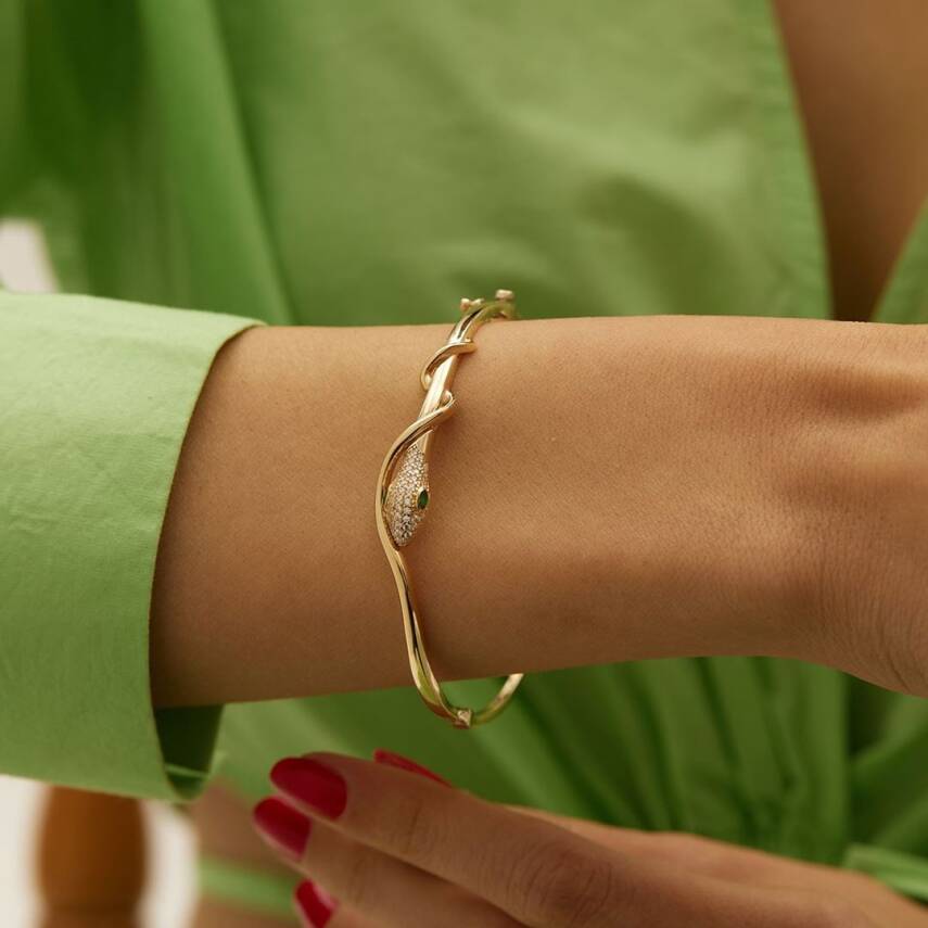 Yılan Figürlü Taşlı Altın Tasarım Bilezik - Semih Haşhaş Kuyumculuk