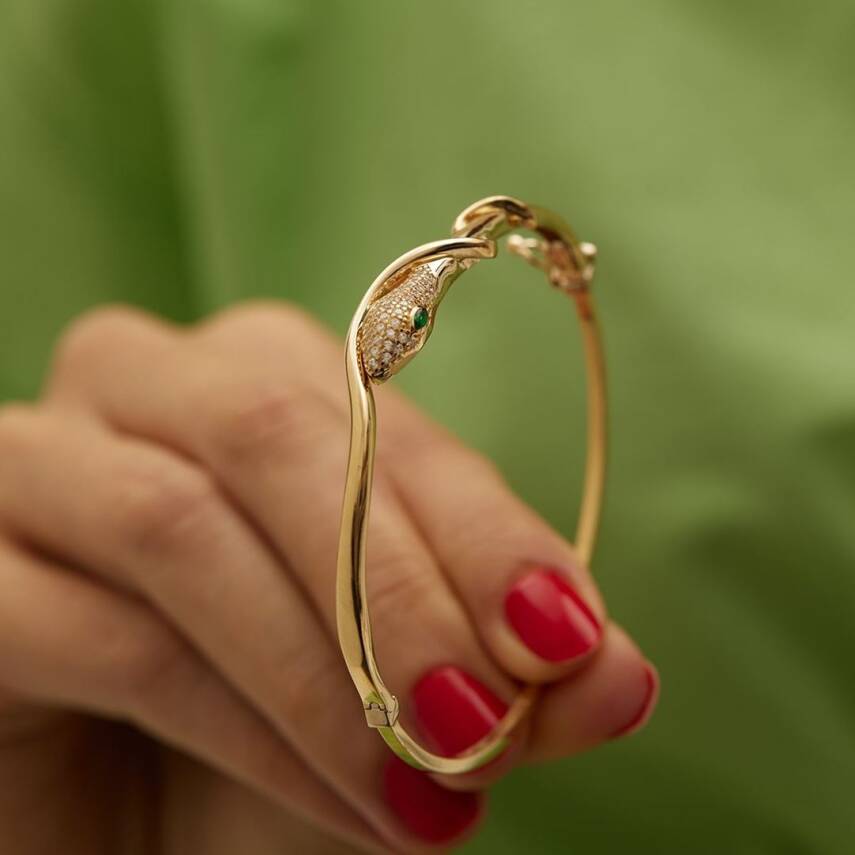 Yılan Figürlü Taşlı Altın Tasarım Bilezik - Semih Haşhaş Kuyumculuk (1)