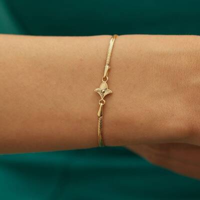 Yıldız Figürlü Balıksırtı Zincir Altın Bileklik - 1