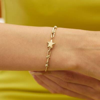 Yıldız Figürlü İtalyan Ataçlı Altın Bileklik - 2