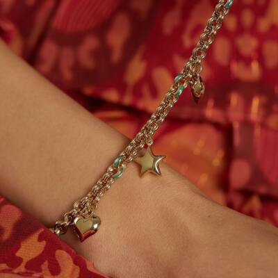 Yıldız & Kalp Sallantılı Mineli Altın Bileklik - 2