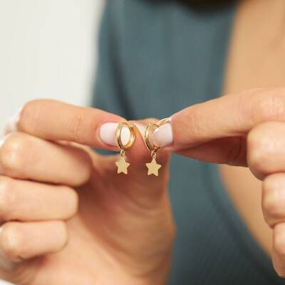 Yıldız Sallantılı Altın Halka Küpe - 2