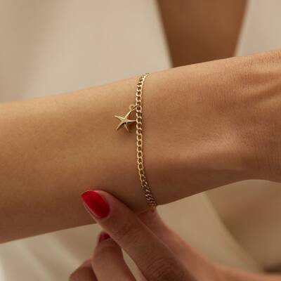 Yıldız Sallantılı Minimal Altın Zincir Bileklik - 1