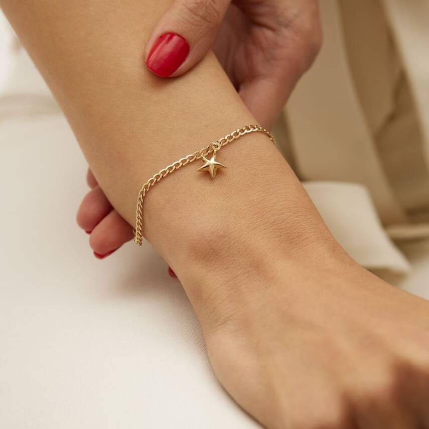 Yıldız Sallantılı Minimal Altın Zincir Bileklik - Semih Haşhaş Kuyumculuk (1)