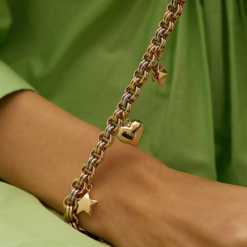 Yıldız Ve Kalp Sallantılı Kalın Zincir Altın Bileklik - Semih Haşhaş Kuyumculuk (1)