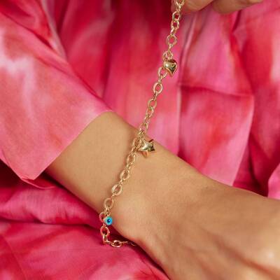 Yıldız Ve Nazar Boncuğu Sallantılı Altın Zincir Bileklik - 2