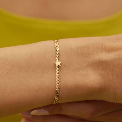 Yıldızlı Bismark Zincir Altın Bileklik - 2