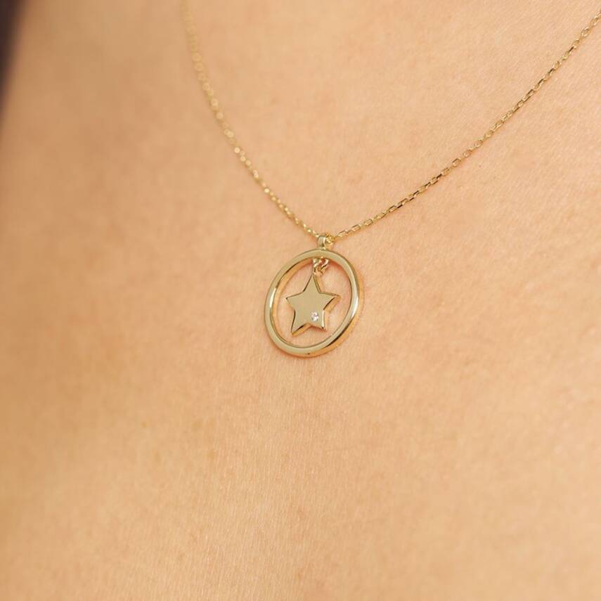 Yıldızlı Halka Altın Kolye - ALTINBAŞ