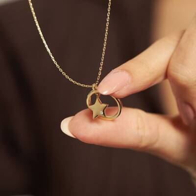 Yıldızlı Halka Altın Kolye - 2