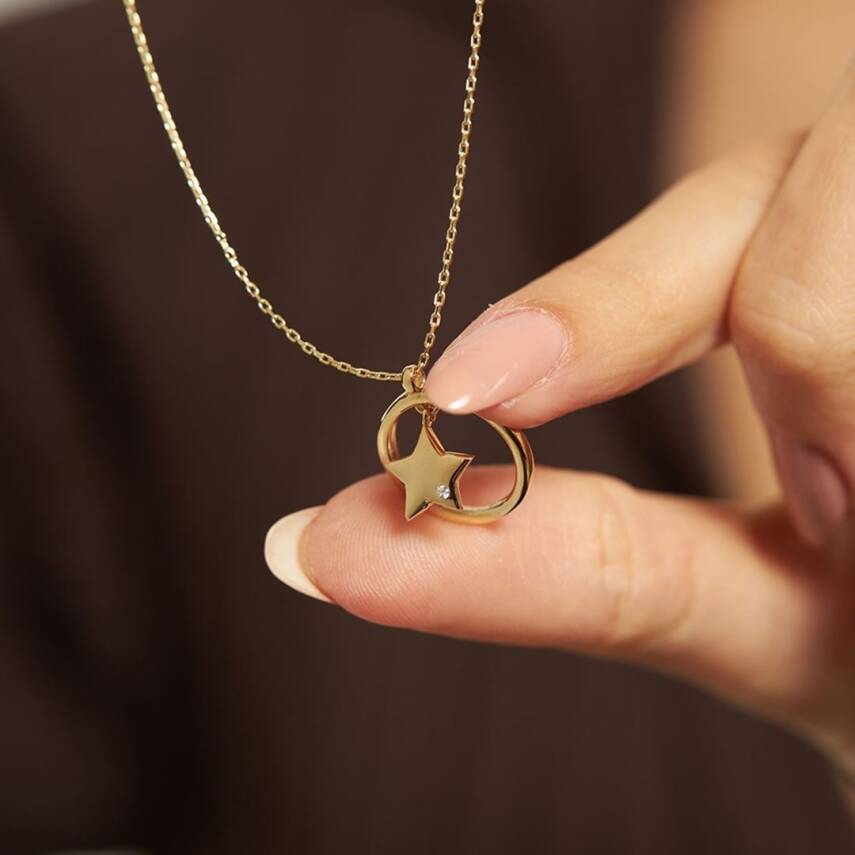 Yıldızlı Halka Altın Kolye - ALTINBAŞ (1)