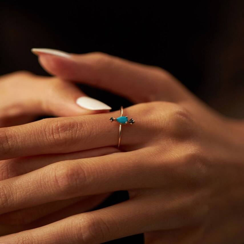 Yön Turkuaz Minimal Altın Yüzük - 1
