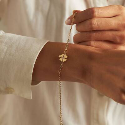 Yoncalı Minimal Altın Zincir Bileklik - 1