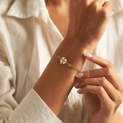 Yoncalı Minimal Altın Zincir Bileklik - 2