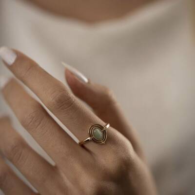 Yörünge Yeşil Taşlı Altın Yüzük - 1