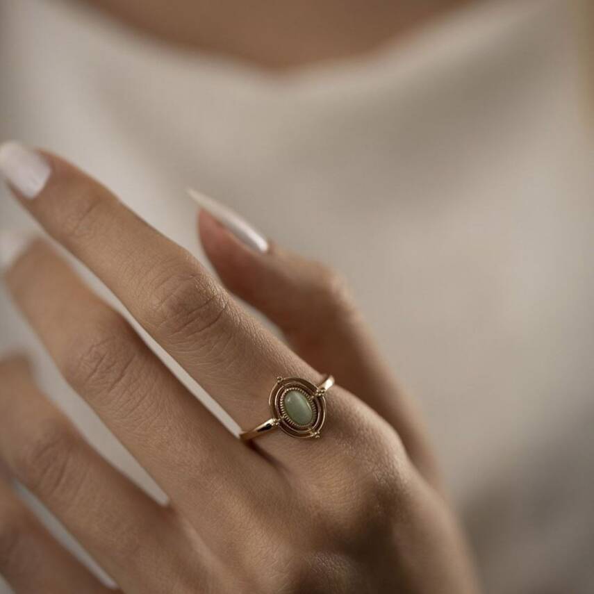 Yörünge Yeşil Taşlı Altın Yüzük - Semih Haşhaş Kuyumculuk