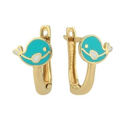 Yunus Balığı Figürlü Altın Çocuk Küpesi - 1