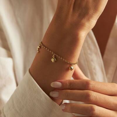 Yunus Balığı Ve Deniz Kabuklu Altın Bileklik - 2