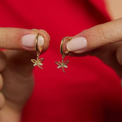 Yusufçuk Sallantılı Halka Altın Küpe - 1