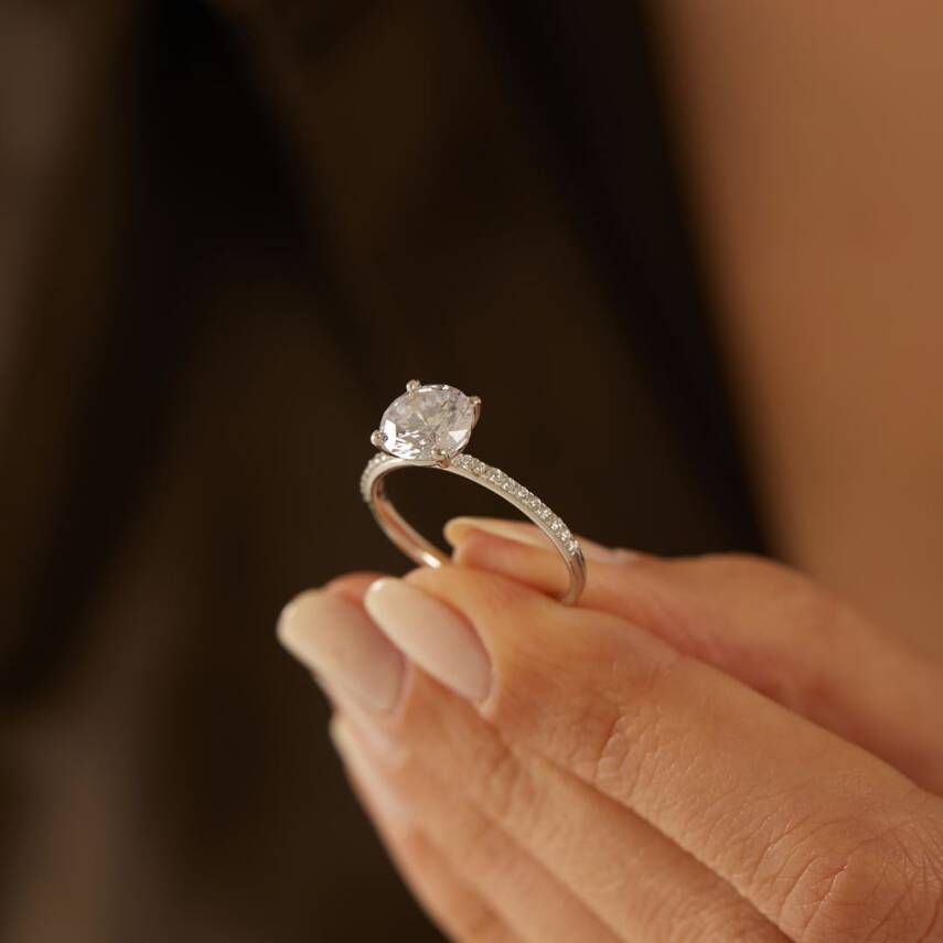 Yuvarlak Baget Beyaz Altın Yüzük - 3