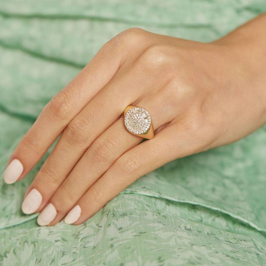 Yuvarlak Baget Taşlı Altın Yüzük - 3