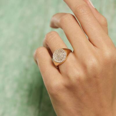 Yuvarlak Baget Taşlı Altın Yüzük - 4