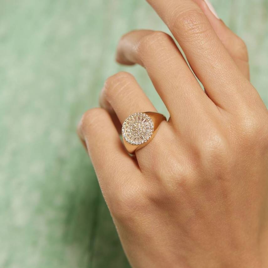 Yuvarlak Baget Taşlı Altın Yüzük - 4