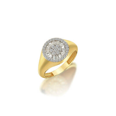 Yuvarlak Baget Taşlı Altın Yüzük - 1