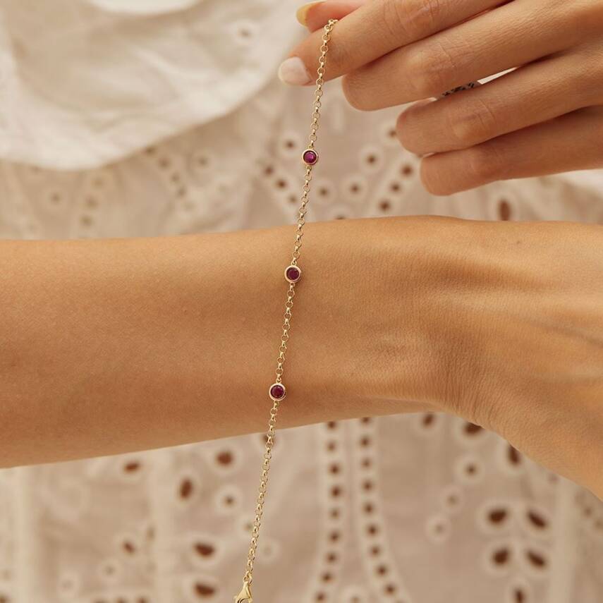 Yuvarlak Pembe Taş Dizili Altın Bileklik - Semih Haşhaş Kuyumculuk