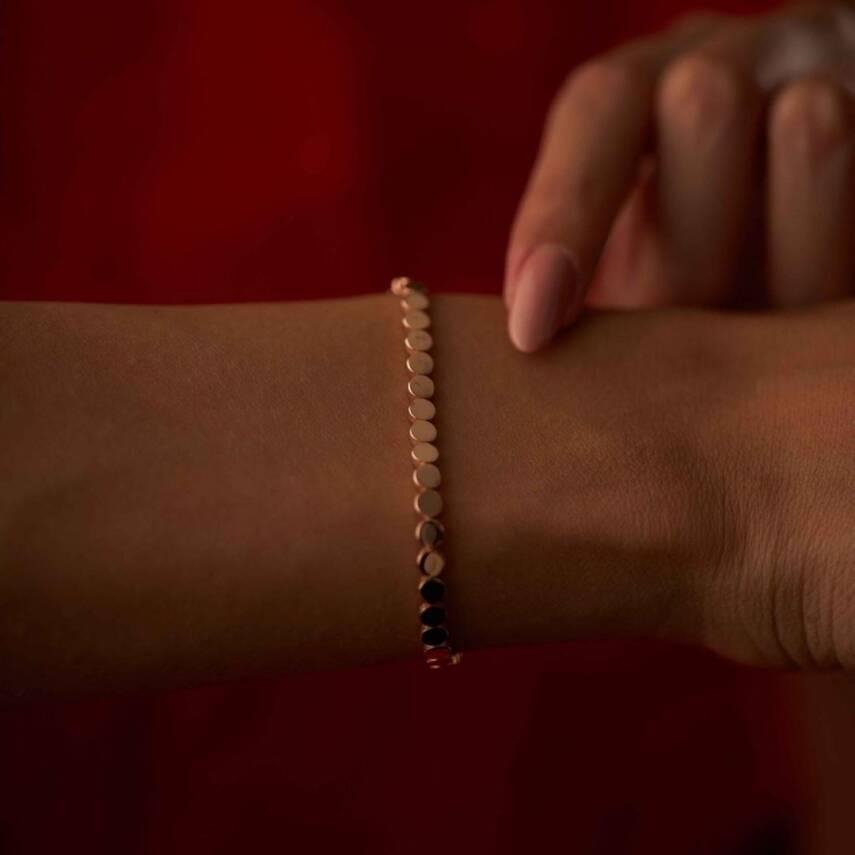 Yuvarlak Plaka Rose Altın Bileklik - Semih Haşhaş Kuyumculuk