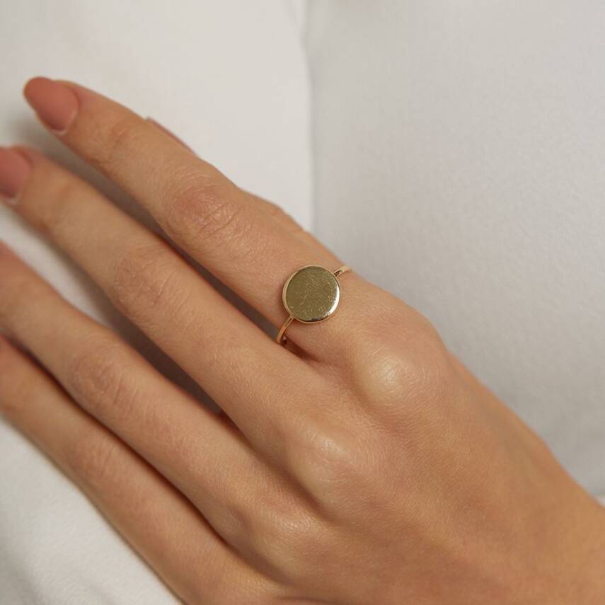 Yuvarlak Plakalı Minimal Altın Yüzük - Semih Haşhaş Kuyumculuk