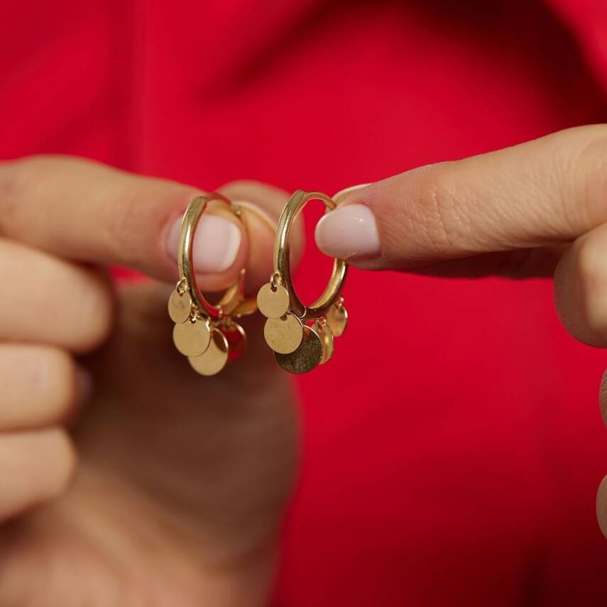 Yuvarlak Pul Sallantılı Halka Altın Küpe - Semih Haşhaş Kuyumculuk (1)