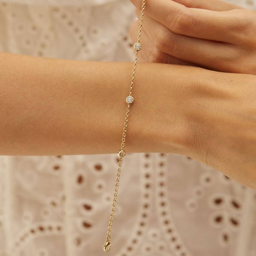 Yuvarlak Tasarımlı Taşlı Altın Zincir Bileklik - Semih Haşhaş Kuyumculuk