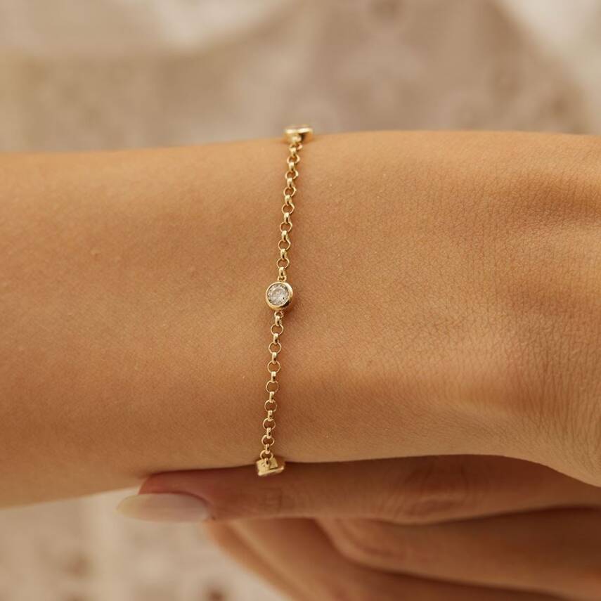 Yuvarlak Tasarımlı Taşlı Altın Zincir Bileklik - Semih Haşhaş Kuyumculuk (1)