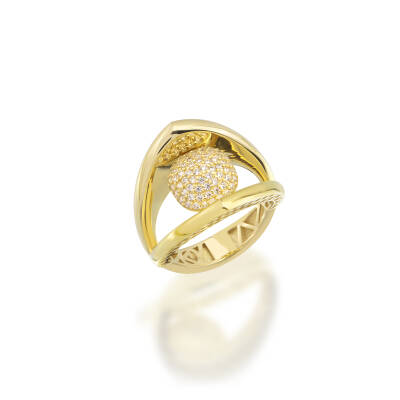 Yuvarlak Taşlı Altın Yüzük - 1