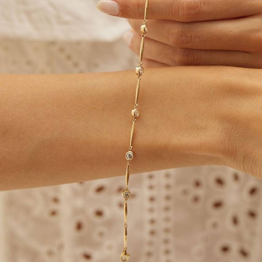 Yuvarlak Taşlı Altın Zincir Bileklik - Semih Haşhaş Kuyumculuk