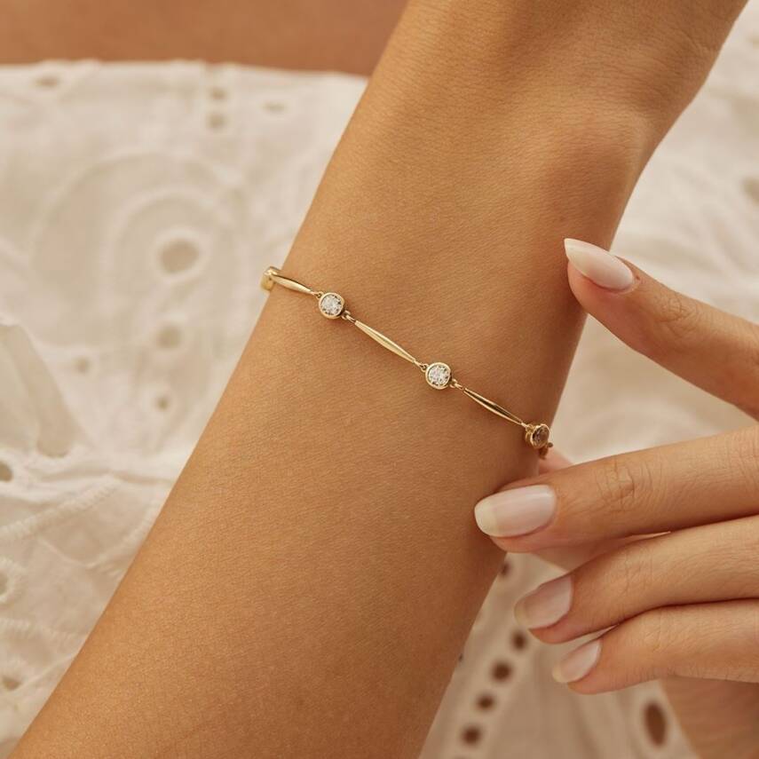 Yuvarlak Taşlı Altın Zincir Bileklik - Semih Haşhaş Kuyumculuk (1)