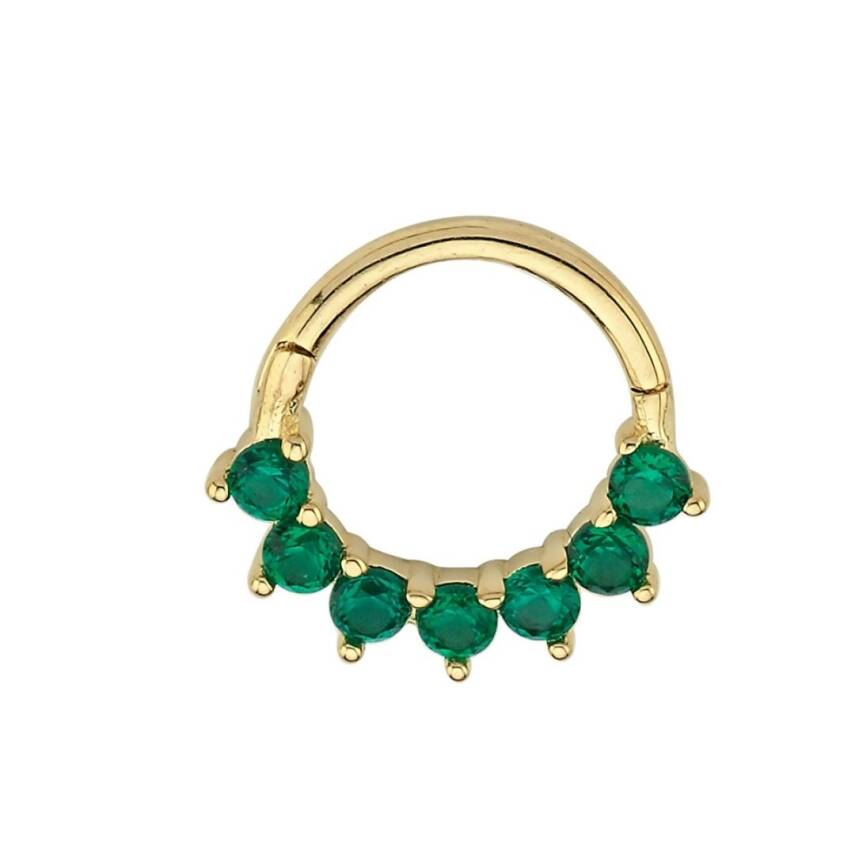 Yuvarlak Yeşil Taşlı Altın Helix Piercing - Semih Haşhaş Kuyumculuk