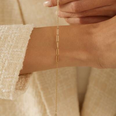 Zincir Detaylı Ataç Altın Bileklik - 1